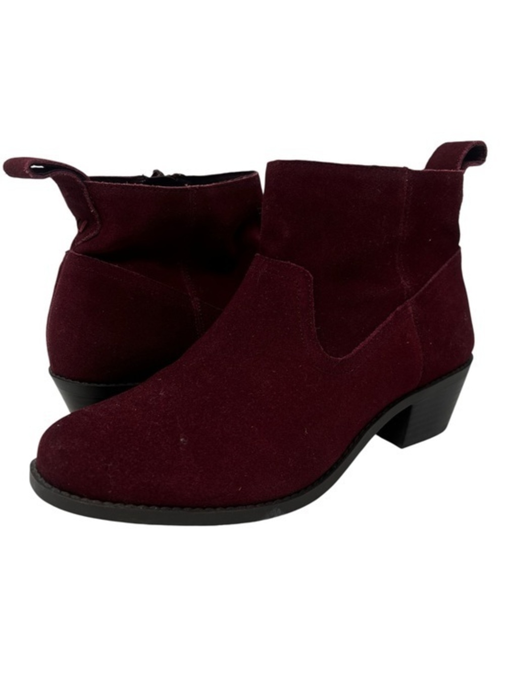 Vionic Burgundy Suede Ankle Booties with Low Heel
